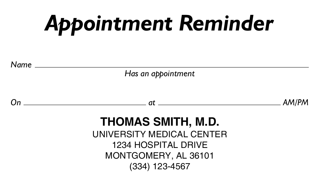 Appointment Card Headline