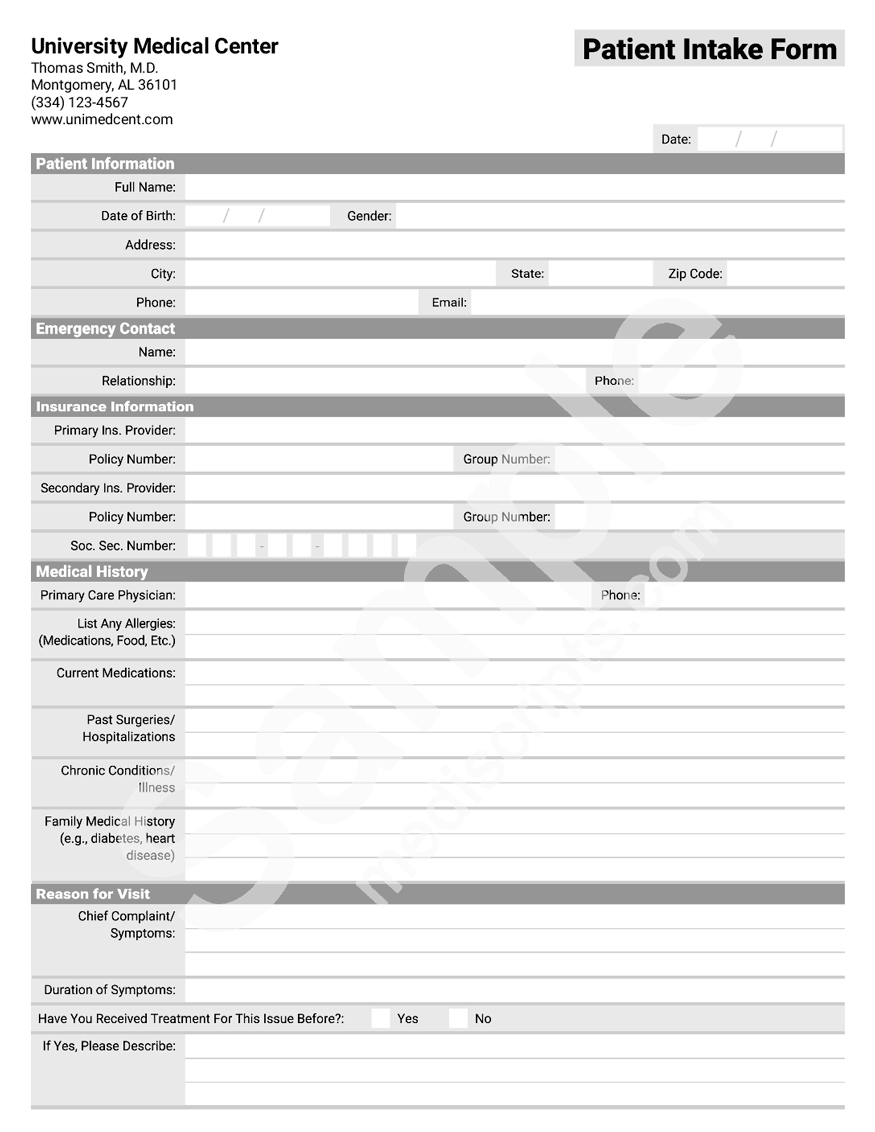 Medical Form Patient Intake Template