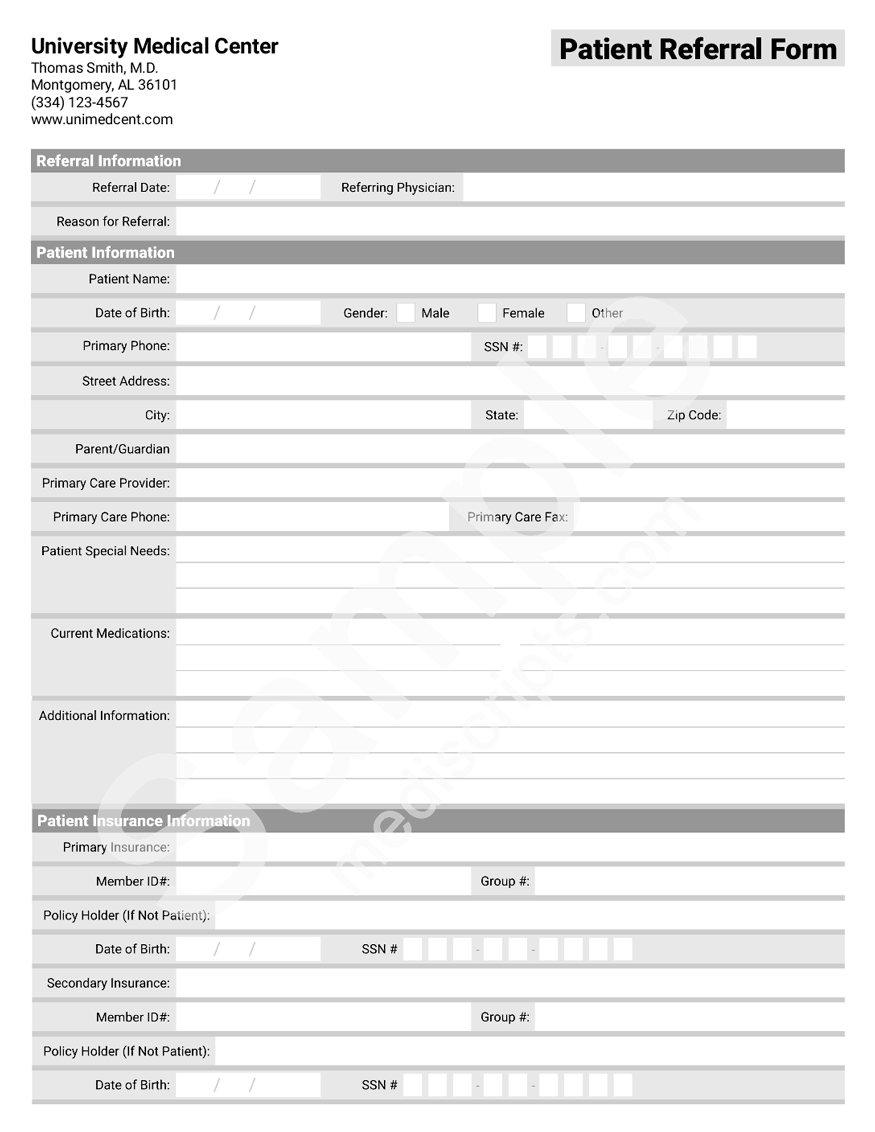 Medical Form Patient Referral Template